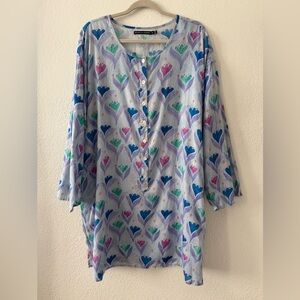 Gudrun Sjoden Boho Floral Tunic Shirt Lavender Blue Green Pink Size XL